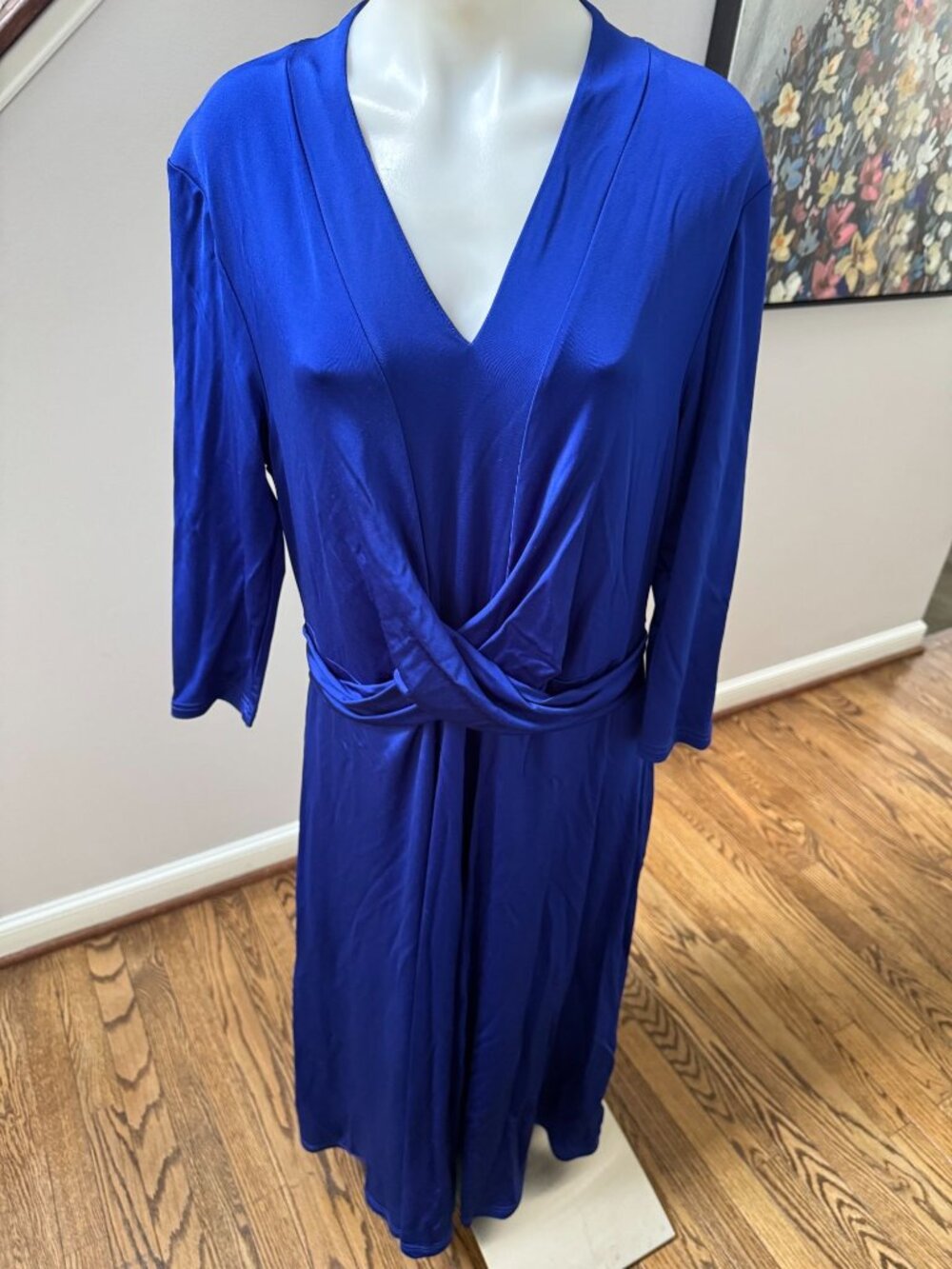 NWT THE FOLD Casona Dress Cobalt Blue Draped Jersey Twist Midi UK 18 US 14